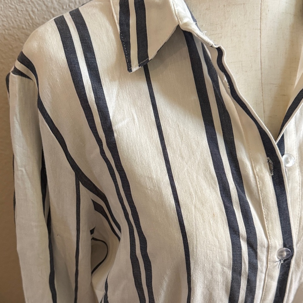 Philosophy Women's White and Black Striped Button-Front Shirt Dress - Picture 7 of 12